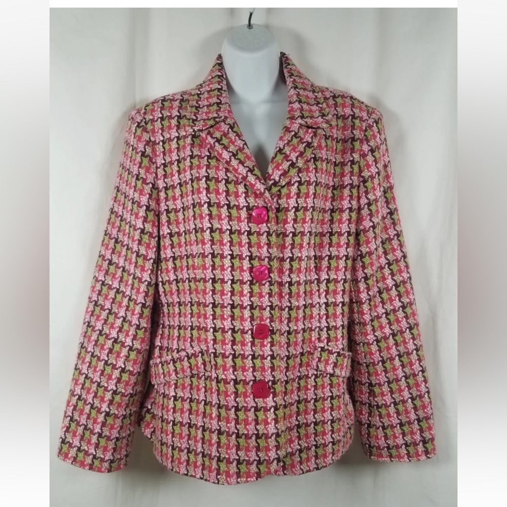 Pink and Green Houndstooth Blazer
